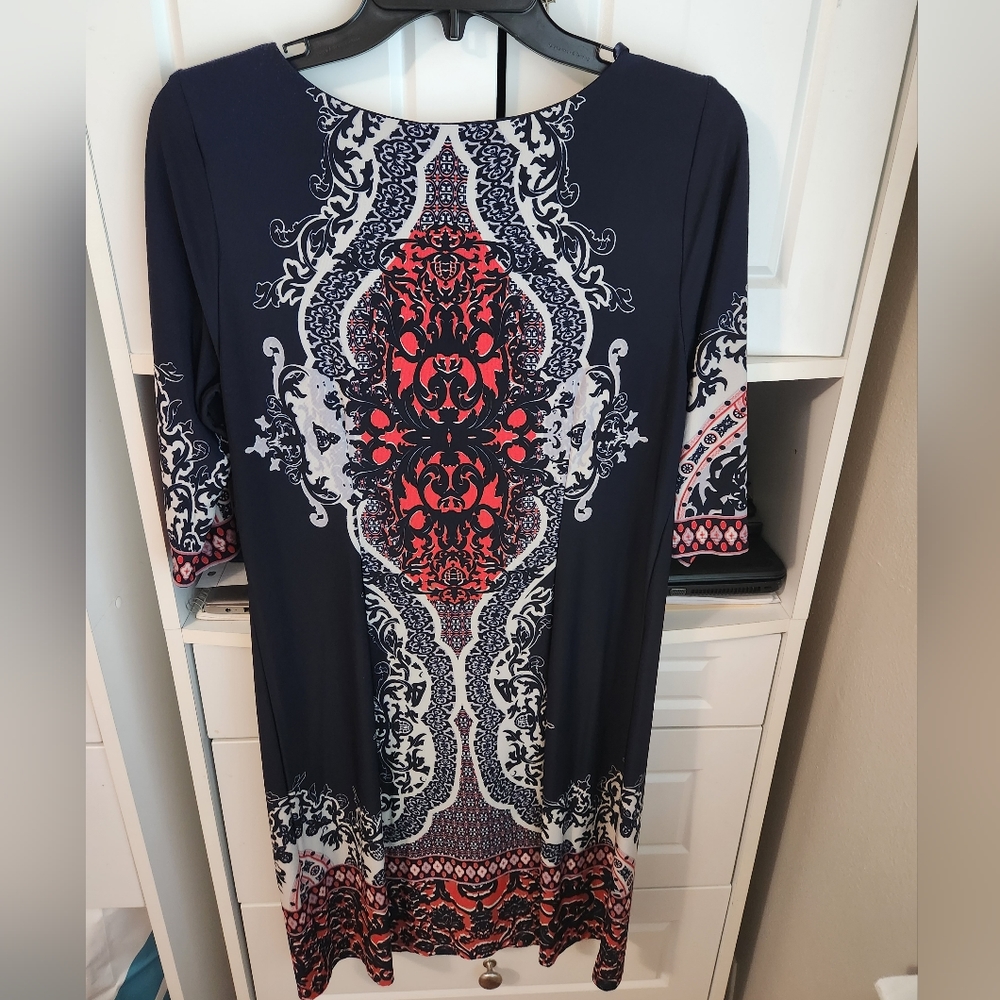 Sandra Darren 3/4 sleeve Navy printed paisley dress Size 10 - Picture 2 of 4
